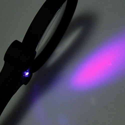 Лупа ручная круглая 90мм 2.5x/4.5/25x/55x для чтения с LED подсветкой + ультрафиолет TH-600600C фото 5