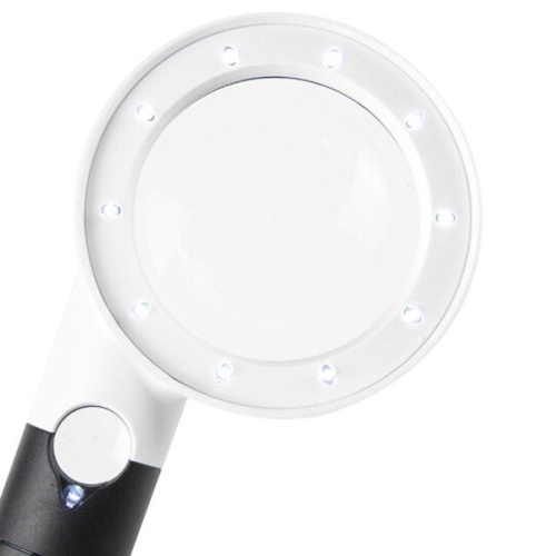 Лупа ручная круглая 5x/20х-75мм/21мм для чтения 
с подсветкой (10+1 LED) бестеневая CH75-10L фото 2