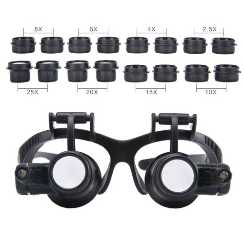 Лупа очки для работы с мелкими деталями 2,5X 6X 8X 10X 15X 20X 25Х крат (2 LED) MG9892G-8KX фото 3
