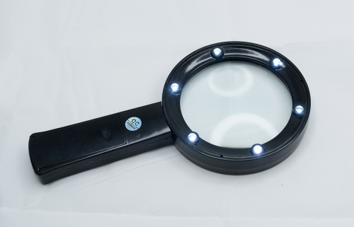 Лупа ручная круглая 5х-75мм для чтения с подсветкой (6 LED, черная) ZB666-075 фото 4