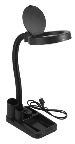 Лупа лампа бестеневая настольная 2x/20x-85мм с подсветкой (40 LED) для чтения и рукоделия с подставкой для ручек фото 4