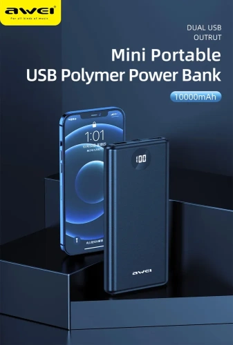 Внешний аккумулятор Awei P117K 10000 mAh  (USB*2/USB Type-C) фото 5