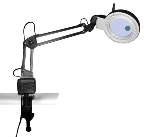 Лупа лампа бестеневая настольная 2x/20x-85мм с подсветкой (40 LED) для чтения и рукоделия на струбци